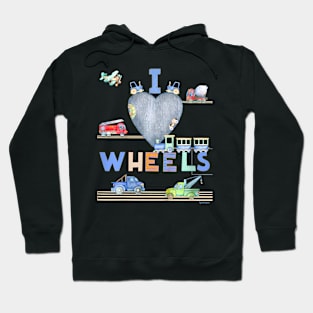 Kids I Love Wheels! Cars Trucks Trains Fun Graphic Boys Birthday Hoodie